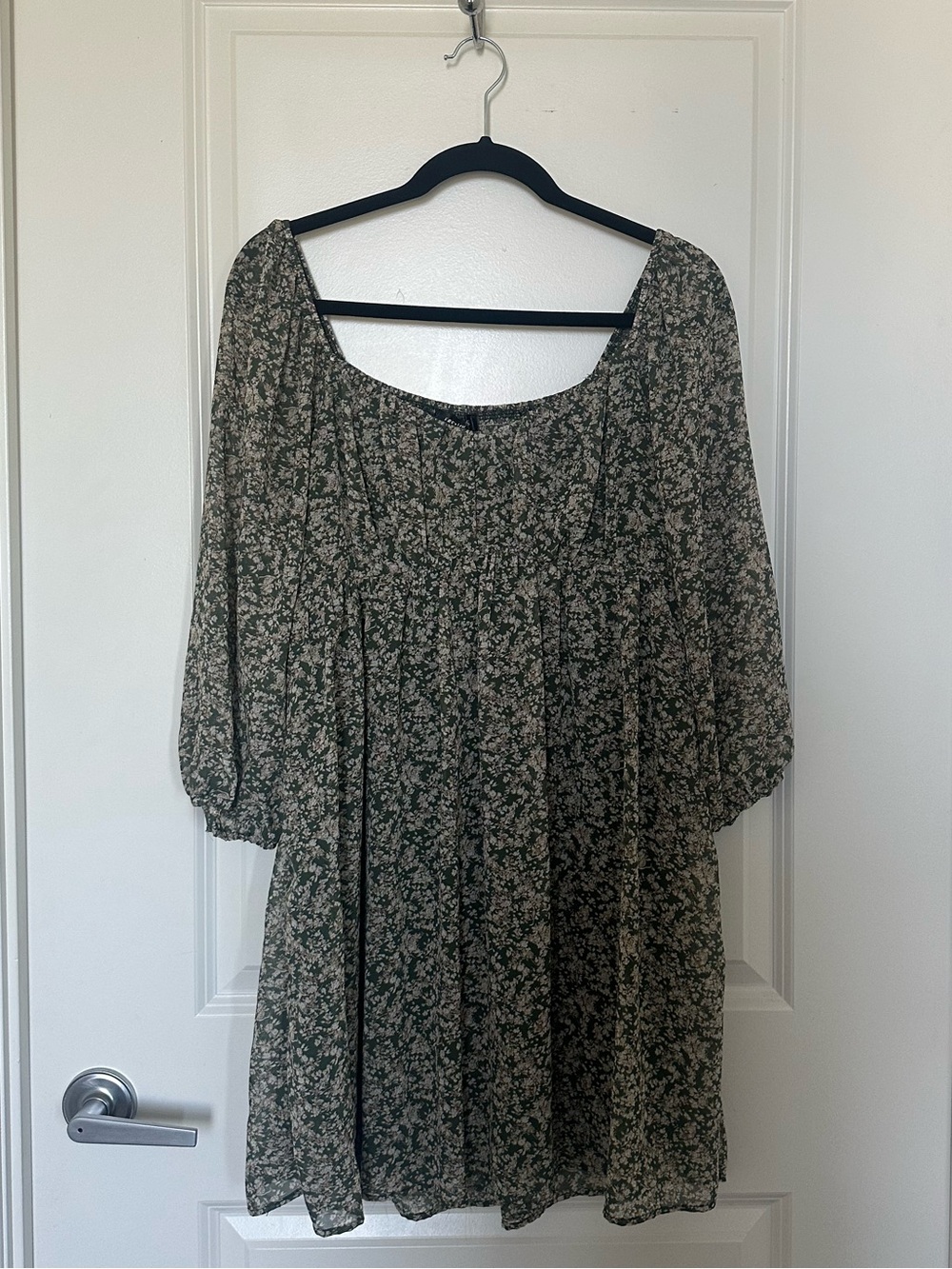 french kyss Olive Brown Floral Square-Neck Mini Dress